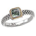 18K/SILVER WITH SQUARE GREEN AMETHYST RING GM-5X5MM