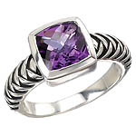 SILVER WOVEN DESIGN WITH AMETHYST CUSHION 8MM RING