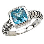 SILVER WOVEN DESIGN WITH BLUE TOPAZ CUSHION 8MM RING