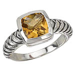 SILVER WOVEN DESIGN WITH CITRINE CUSHION 8MM, RING