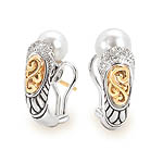 GB PD925 18K PEARL and WHITE SAPPHIRE EARRING