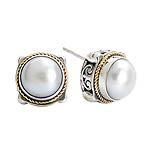 18K/ SILVER WITH WHITE MABE PEARL 10MM EARRINGS