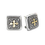 18K/ SILVER SQUARE WITH CROSS DESIGN EARRINGS