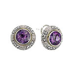 18K/SILVER W/ AMETHYST AND DIAEARRINGS D.27CTW AM-10MM