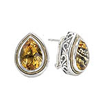 18K/SILVER WITH CITRINE DROP DESIGN EARRINGS CT-14X10MM