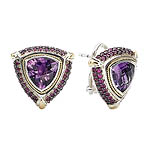 18K/SILVER WITH AMETHYST AND PINK SAPPHIRE EARRINGS