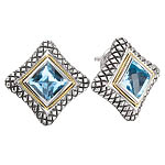 18K/SILVER WITH SQUARE BLUE TOPAZ EARRINGS BT-8MM