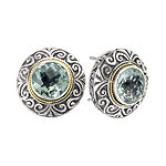 18K/SILVER WITH ROUND GREEN AMETHYST EARRINGS GA-10MM