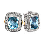 18K/SILVER WITH BLUE TOPAZ ANDDIA EARRINGS BT-10X8MM D.35CTW