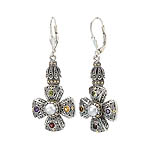 18K/SILVER WITH MULTI COLOR STONES DANGLE EARRINGS