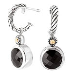 18K/SILVER WITH FACETED BLACK ONYX DANGLE EARRINGS 10MM