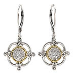 18K/SILVER WITH PAVE DIAMOND LEVERBACK EARRINGS D.17CT