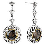 18K/SILVER ROUND WITH SMOKY QTZ DANGLE EARRINGS SQ-10MM