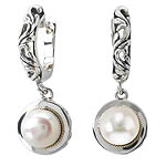 18K/SILVER WITH WHITE MABE PEARL DANGLE EARRINGS 8MM