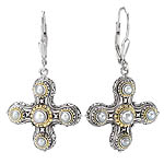18K/SILVER WITH WHITE MABE PEARL CROSS EARRINGS