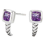 SILVER WOVEN DESIGN WITH AMETHYST CUSHION 6MM EARRINGS