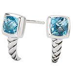 SILVER WOVEN DESIGN WITH BLUE TOPAZ CUSHION 6MM EARRINGS