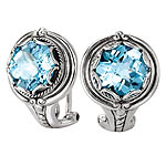 SILVER WITH ROUND BLUE TOPAZ EARRINGS 10MM 9.2CTW