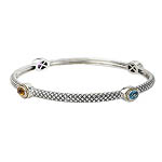 18K/SILVER WITH OVAL AM, BT,PDand CT STONES BANGLE 8" 2.49TGW