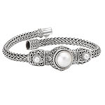 SILVER WITH WHITE MABE PEARL BRACELET 7.5"