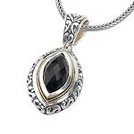 18K/SILVER WITH BLACK ONYX MARQUISE PENDANT BO-17X9MM