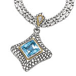 18K/SILVER WITH SQUARE BLUE TOPAZ PENDANT BT-10X10MM