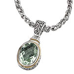 18K/SILVER WITH OVAL GREEN AMETHYST PENDT. GA-18X13MM