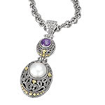18K/SILVER WITH AMETHYST AND PEARL PENDANT AM-8MM PL-13MM