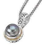 18K/SILVER WITH BLACK PEARL PENDANT 10MM