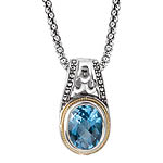 18K/SILVER WITH OVAL BLUE TOPAZ PENDANT BT-10X8MM