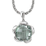 SILVER WITH GREEN AMETHYST IN LEAF DESIGN PENDANT