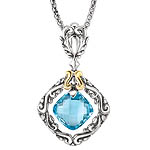 18K/SILVER WITH BLUE TOPAZ 11MM CUSHION PENDANT