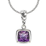 SILVER WOVEN DESIGN WITH AMETHYST CUSHION 8MM, PENDANT