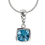 SILVER WOVEN DESIGN WITH BLUE TOPAZ CUSHION 8MM PENDANT
