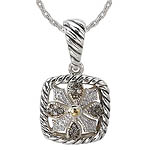 18K/SILVER SQUARE WITH FLOWER DESIGN AND BROWN DIAMONS PENT