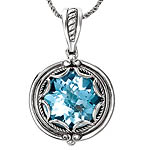 SILVER WITH ROUND BLUE TOPAZ PENDANT 12MM 7.20CTW