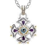 18K/SILVER WITH AMETHYST AND LONDON BLUE TOPAZ PENDANT