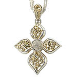 GB 18K/SILVER and WHITE SAPPHIRECROSS NECKLACE 18"