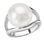 SILVER FW CULTURED PEARL RING BUTTON PEARL 13-14MM