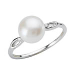 SILVER WHITE FW PEARL RING 8-8.5MM BUTTON PRL W/ D.01CTW