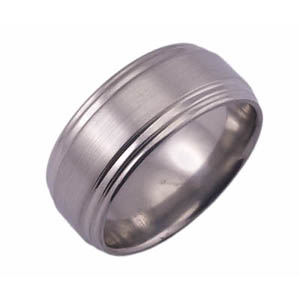 10MM FLAT TITANIUM RING WITH TWO STEP GROOVED EDGES ON BOTH SIDES IN A SATIN AND POLISH FINISH
