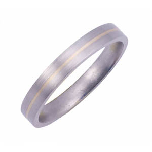 3MM WIDE FLAT TITANIUM BAND WITH .5MM INLAY OF 14K YELLOW GOLD AND A SATIN FINISH