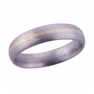 5MM DOMED TITANIUM BAND WITH (1)1MM 14K YELLOW GOLD INLAY IN A STONE FINIS