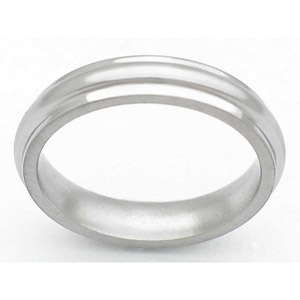 5MM DOMED TITANIUM BAND WITH GROOVED EDGES IN A SATIN FINISH.