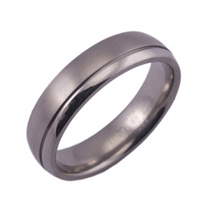 6MM DOMED TITANIUM RING WITH A .5MM OFF-CENTER GROOVE IN A SATIN AND POLISH FINISH