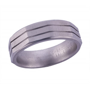 6MM FLAT TITANIUM DECAGON BAND WITH(2).5MM GROOVES IN A CROSS SATIN FINISH