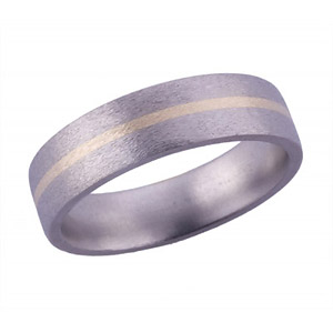 6MM FLAT TITANIUM BAND WITH(1)1M14K YELLOW INLAY IN A STONE FINISH