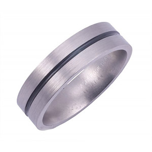 6MM FLAT TITANIUM BAND WITH(1)1MM ANTIQUED GROOVE IN A SATIN FINISH.