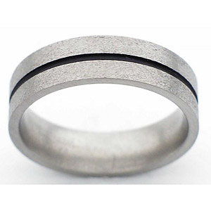 6MM FLAT TITANIUM BAND WITH(1)1MM ANTIQUED GROOVE IN A STONE FINISH.