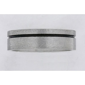 6MM FLAT TITANIUM BAND WITH (1)1MM ATIQUED OFF CENTER GROOVE IN A STONE FINISH